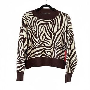 Carbon38 NWT $128 Zebra Print Crewneck Knit Sweater Brown & Cream S P2P 21-23”